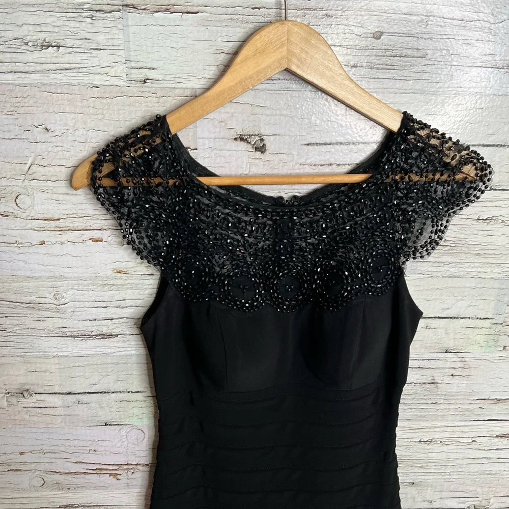 Xscape black midi dress size 2 with beads - Picture 3 of 9